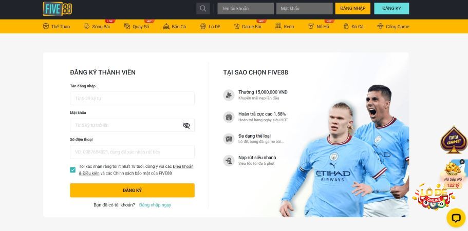 Hướng dẫn đăng ký tài khoản tại cổng game Five88