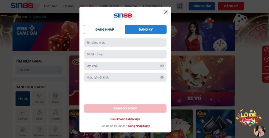 Cách đăng ký tài khoản tại cổng game Sin88