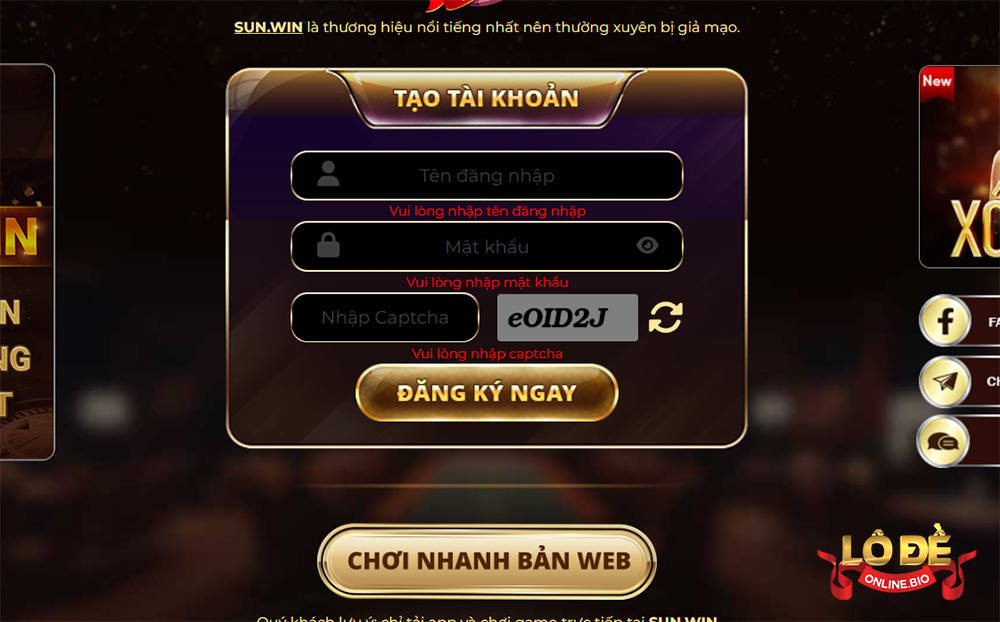 Có nên trải nghiệm chơi cá cược tại cổng game Sunwin? Màn hình đăng ký tài khoản của Sunwin mà anh em cần điền đủ thông tin