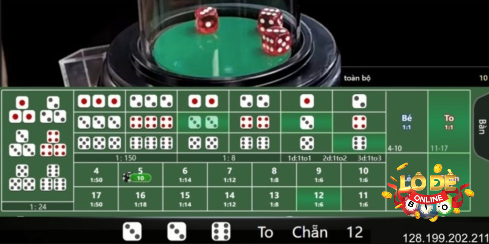 Tài xỉu sử dụng 3 viên xúc xắc 6 mặt